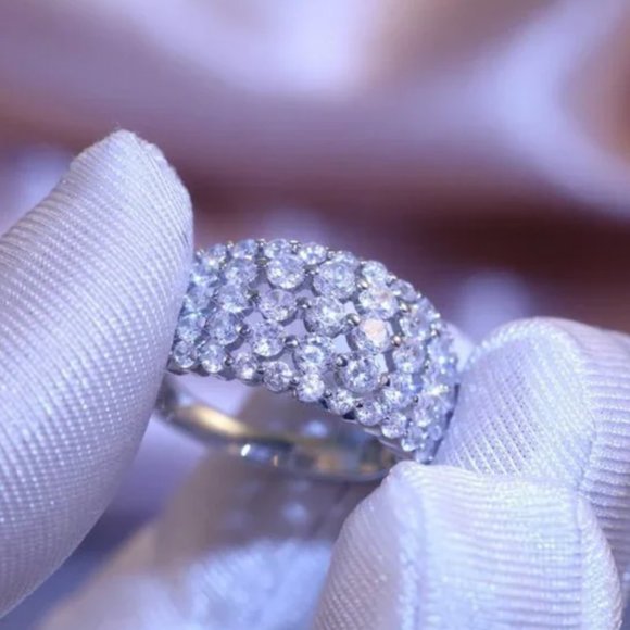 Multi Row Cubic Zirconia Ring Silver Plated Hallow Band NWT SZ 10 - Picture 6 of 10